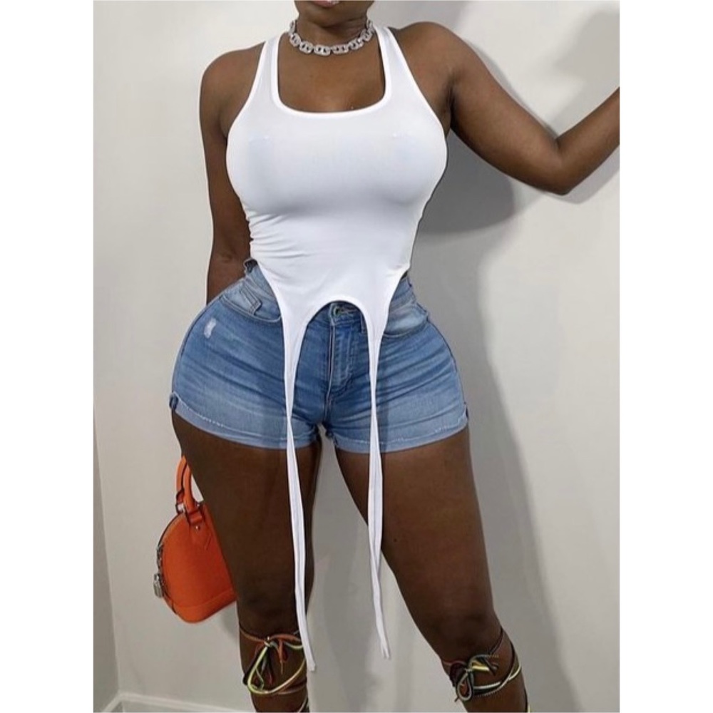 White tank top with strands